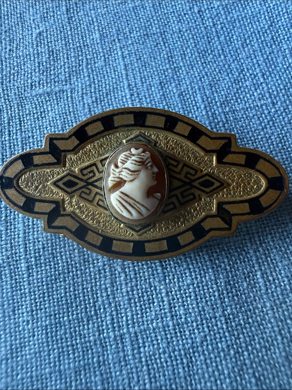 Vintage Cameo Gold-Tone Enamel Brooch